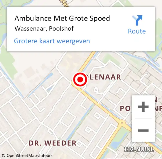 Locatie op kaart van de 112 melding: Ambulance Met Grote Spoed Naar Wassenaar, Poolshof op 18 augustus 2022 16:10