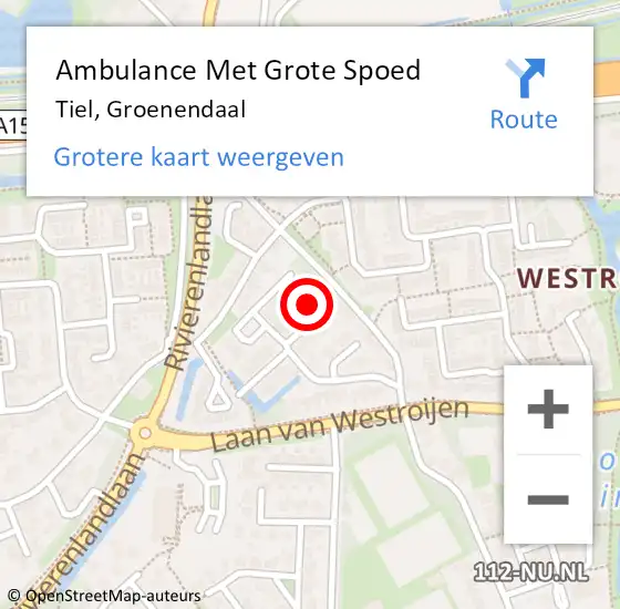 Locatie op kaart van de 112 melding: Ambulance Met Grote Spoed Naar Tiel, Groenendaal op 18 augustus 2022 16:26