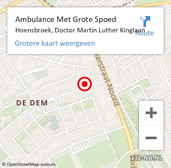 Locatie op kaart van de 112 melding: Ambulance Met Grote Spoed Naar Hoensbroek, Doctor Martin Luther Kinglaan op 26 juli 2014 20:16