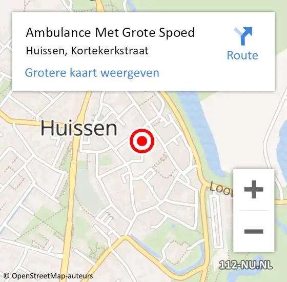 Locatie op kaart van de 112 melding: Ambulance Met Grote Spoed Naar Huissen, Kortekerkstraat op 18 augustus 2022 16:38