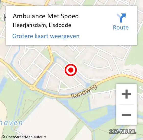 Locatie op kaart van de 112 melding: Ambulance Met Spoed Naar Heerjansdam, Lisdodde op 18 augustus 2022 16:39