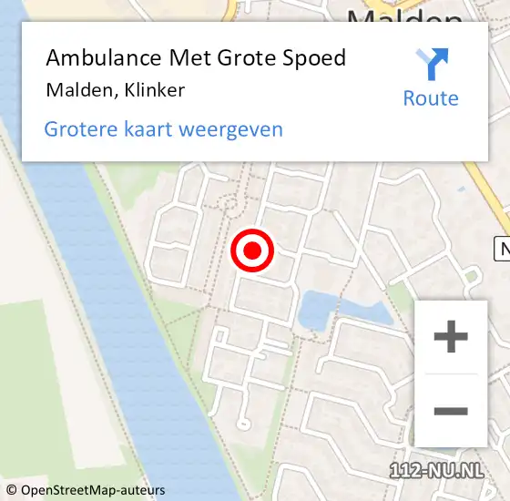 Locatie op kaart van de 112 melding: Ambulance Met Grote Spoed Naar Malden, Klinker op 26 juli 2014 20:16