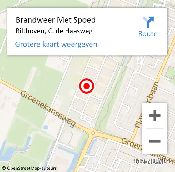 Locatie op kaart van de 112 melding: Brandweer Met Spoed Naar Bilthoven, C. de Haasweg op 18 augustus 2022 17:28