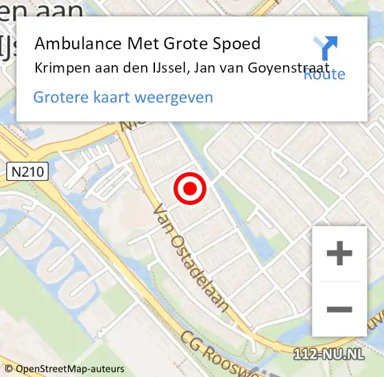 Locatie op kaart van de 112 melding: Ambulance Met Grote Spoed Naar Krimpen aan den IJssel, Jan van Goyenstraat op 18 augustus 2022 17:29