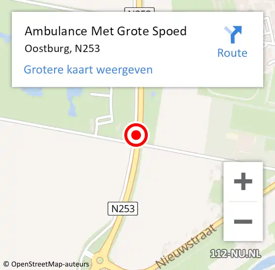 Locatie op kaart van de 112 melding: Ambulance Met Grote Spoed Naar Oostburg, N253 op 26 juli 2014 20:24