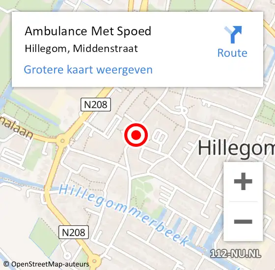 Locatie op kaart van de 112 melding: Ambulance Met Spoed Naar Hillegom, Middenstraat op 18 augustus 2022 18:07