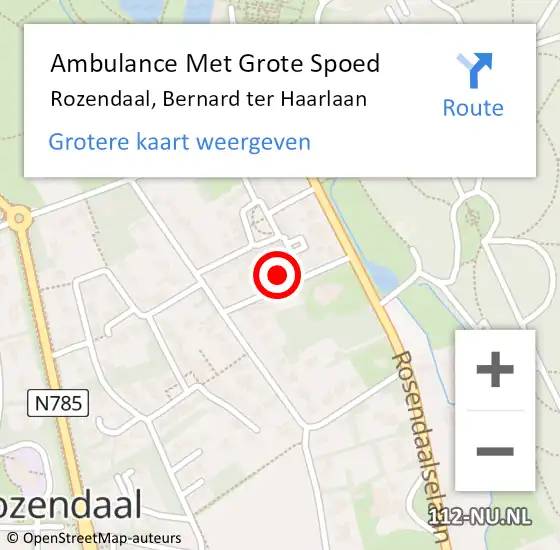 Locatie op kaart van de 112 melding: Ambulance Met Grote Spoed Naar Rozendaal, Bernard ter Haarlaan op 18 augustus 2022 18:09