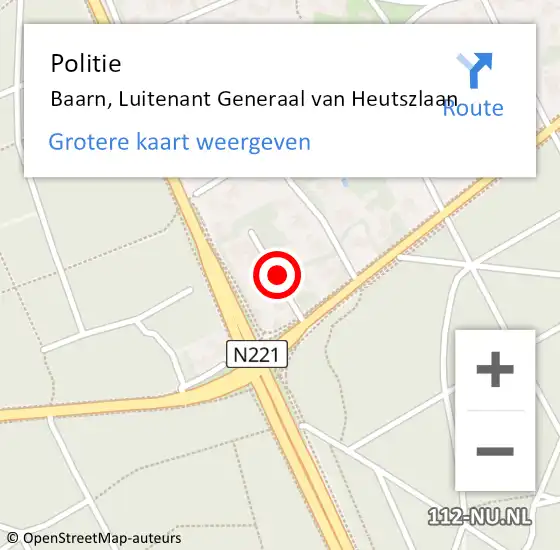 Locatie op kaart van de 112 melding: Politie Baarn, Luitenant Generaal van Heutszlaan op 18 augustus 2022 18:22