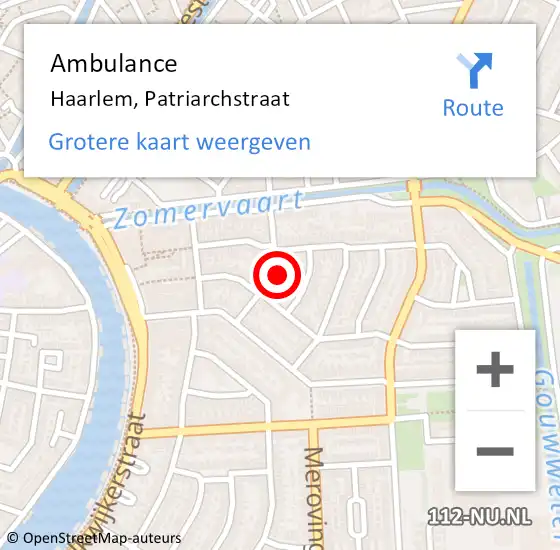 Locatie op kaart van de 112 melding: Ambulance Haarlem, Patriarchstraat op 18 augustus 2022 18:23