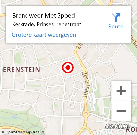 Locatie op kaart van de 112 melding: Brandweer Met Spoed Naar Kerkrade, Prinses Irenestraat op 18 augustus 2022 19:11