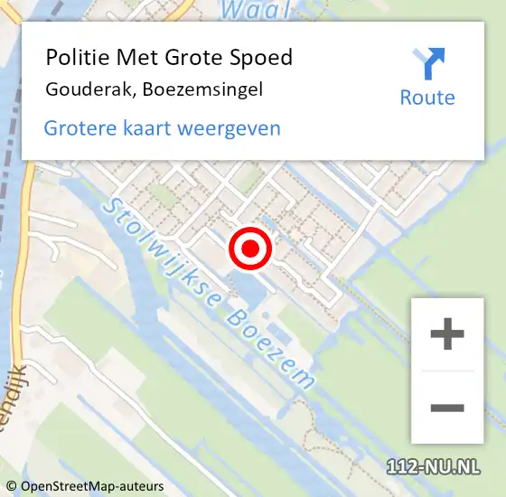 Locatie op kaart van de 112 melding: Politie Met Grote Spoed Naar Gouderak, Boezemsingel op 18 augustus 2022 19:20