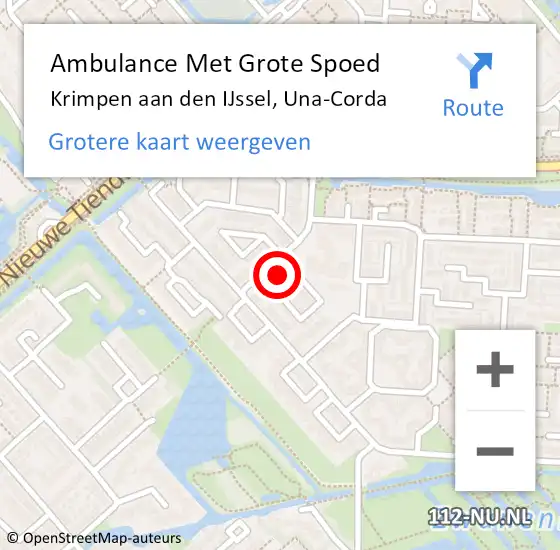 Locatie op kaart van de 112 melding: Ambulance Met Grote Spoed Naar Krimpen aan den IJssel, Una-Corda op 18 augustus 2022 19:25