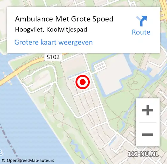 Locatie op kaart van de 112 melding: Ambulance Met Grote Spoed Naar Hoogvliet, Koolwitjespad op 18 augustus 2022 19:29