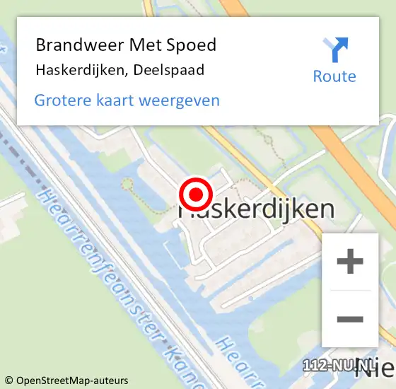 Locatie op kaart van de 112 melding: Brandweer Met Spoed Naar Haskerdijken, Deelspaad op 26 juli 2014 20:45