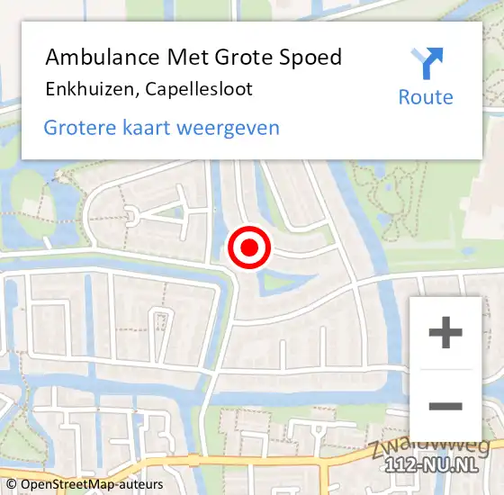 Locatie op kaart van de 112 melding: Ambulance Met Grote Spoed Naar Enkhuizen, Capellesloot op 18 augustus 2022 19:47