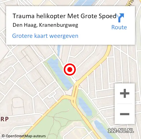 Locatie op kaart van de 112 melding: Trauma helikopter Met Grote Spoed Naar Den Haag, Kranenburgweg op 18 augustus 2022 19:48