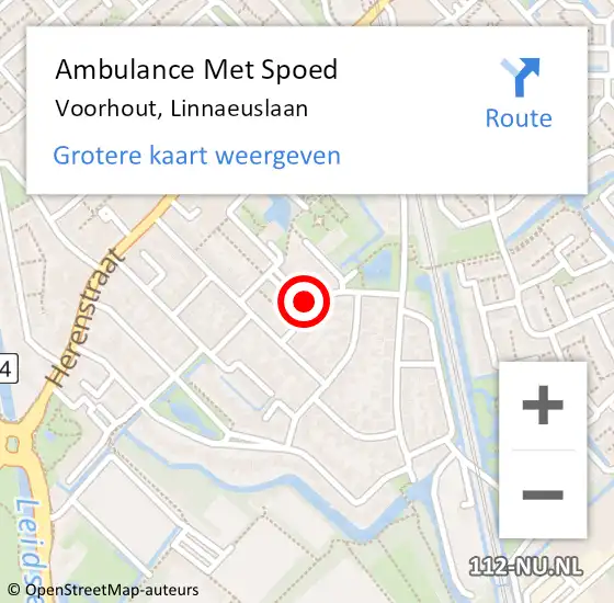 Locatie op kaart van de 112 melding: Ambulance Met Spoed Naar Voorhout, Linnaeuslaan op 18 augustus 2022 20:09