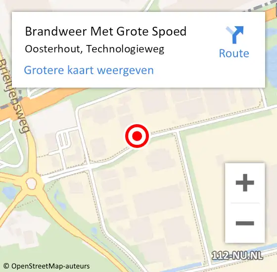 Locatie op kaart van de 112 melding: Brandweer Met Grote Spoed Naar Oosterhout, Technologieweg op 18 augustus 2022 20:10