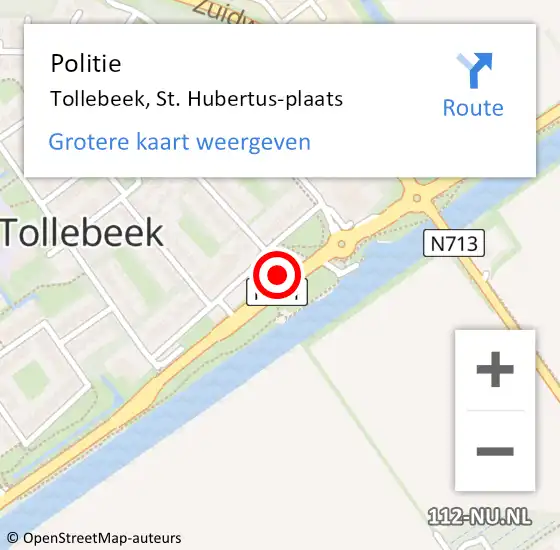 Locatie op kaart van de 112 melding: Politie Tollebeek, St. Hubertus-plaats op 18 augustus 2022 20:30