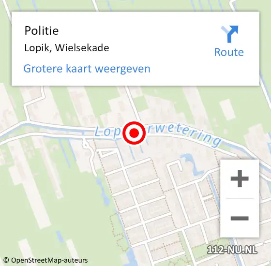 Locatie op kaart van de 112 melding: Politie Lopik, Wielsekade op 18 augustus 2022 20:43