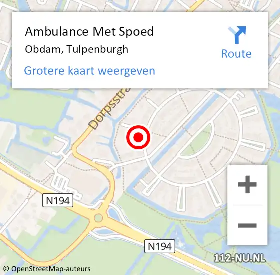 Locatie op kaart van de 112 melding: Ambulance Met Spoed Naar Obdam, Tulpenburgh op 18 augustus 2022 20:54