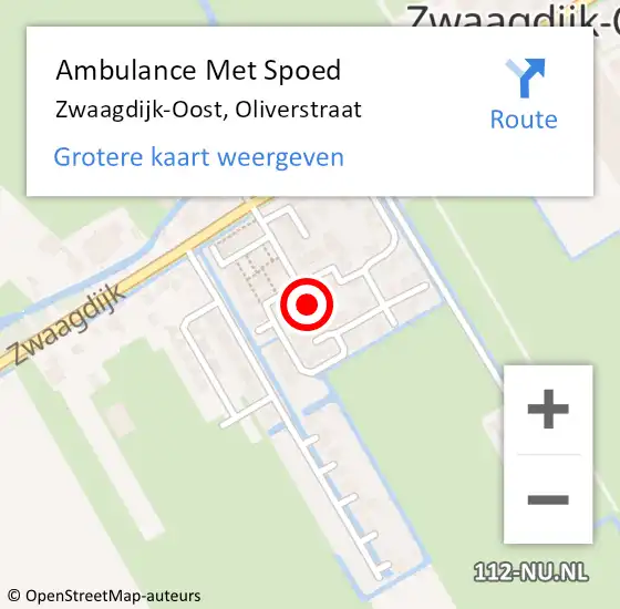 Locatie op kaart van de 112 melding: Ambulance Met Spoed Naar Zwaagdijk-Oost, Oliverstraat op 18 augustus 2022 20:58