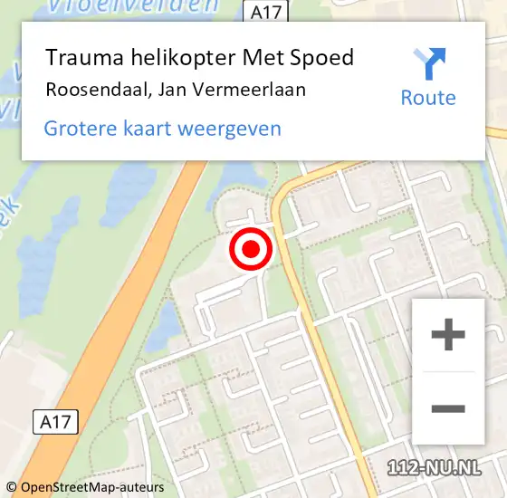 Locatie op kaart van de 112 melding: Trauma helikopter Met Spoed Naar Roosendaal, Jan Vermeerlaan op 18 augustus 2022 21:07