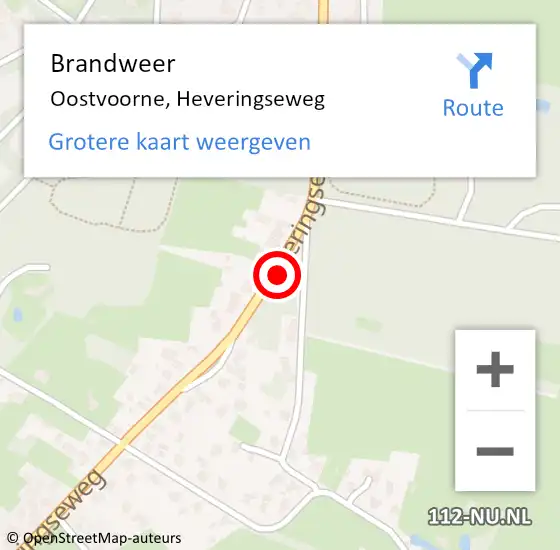 Locatie op kaart van de 112 melding: Brandweer Oostvoorne, Heveringseweg op 18 augustus 2022 21:12