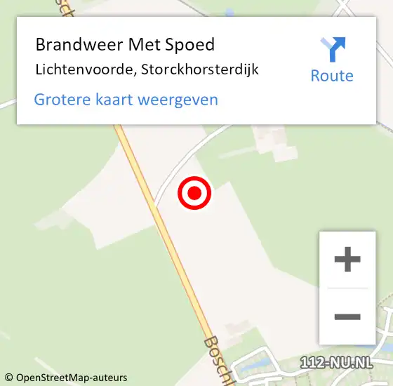 Locatie op kaart van de 112 melding: Brandweer Met Spoed Naar Lichtenvoorde, Storckhorsterdijk op 18 augustus 2022 21:41