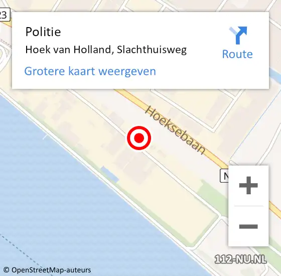 Locatie op kaart van de 112 melding: Politie Hoek van Holland, Slachthuisweg op 18 augustus 2022 21:47