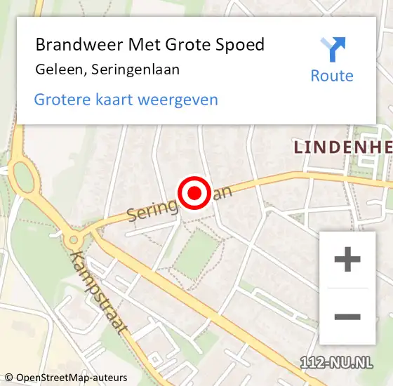 Locatie op kaart van de 112 melding: Brandweer Met Grote Spoed Naar Geleen, Seringenlaan op 18 augustus 2022 21:58