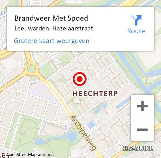 Locatie op kaart van de 112 melding: Brandweer Met Spoed Naar Leeuwarden, Hazelaarstraat op 18 augustus 2022 23:33