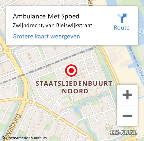 Locatie op kaart van de 112 melding: Ambulance Met Spoed Naar Zwijndrecht, van Bleiswijkstraat op 18 augustus 2022 23:39