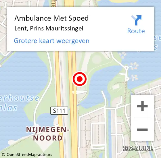 Locatie op kaart van de 112 melding: Ambulance Met Spoed Naar Lent, Prins Mauritssingel op 19 augustus 2022 00:05