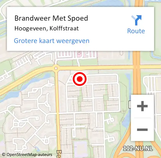 Locatie op kaart van de 112 melding: Brandweer Met Spoed Naar Hoogeveen, Kolffstraat op 19 augustus 2022 00:25