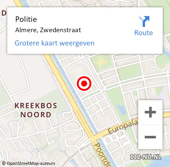 Locatie op kaart van de 112 melding: Politie Almere, Zwedenstraat op 19 augustus 2022 01:19