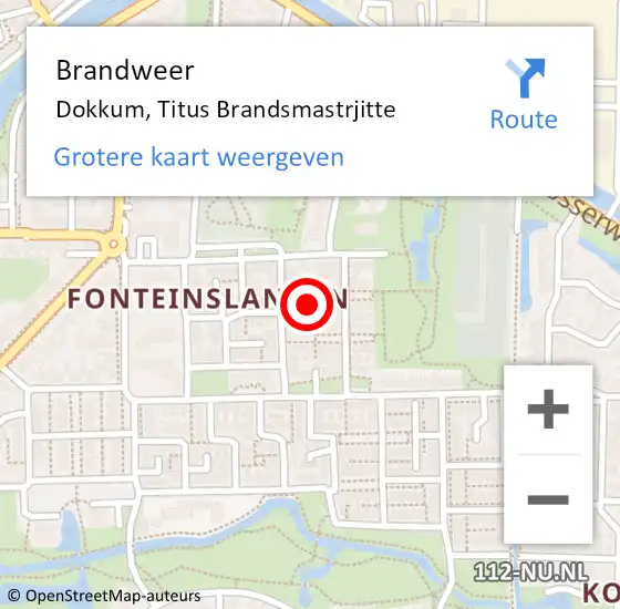 Locatie op kaart van de 112 melding: Brandweer Dokkum, Titus Brandsmastrjitte op 19 augustus 2022 01:25