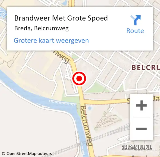 Locatie op kaart van de 112 melding: Brandweer Met Grote Spoed Naar Breda, Belcrumweg op 19 augustus 2022 02:16