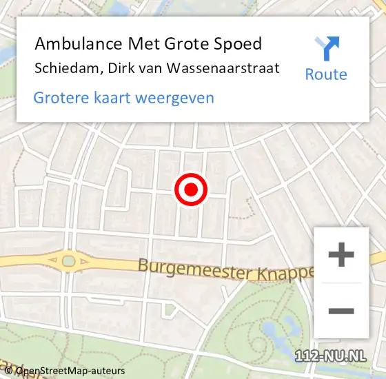 Locatie op kaart van de 112 melding: Ambulance Met Grote Spoed Naar Schiedam, Dirk van Wassenaarstraat op 19 augustus 2022 02:26