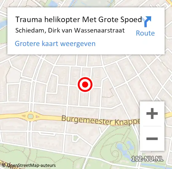 Locatie op kaart van de 112 melding: Trauma helikopter Met Grote Spoed Naar Schiedam, Dirk van Wassenaarstraat op 19 augustus 2022 02:33