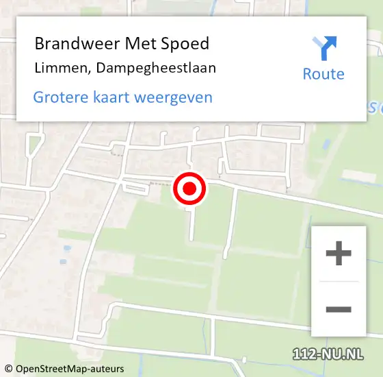 Locatie op kaart van de 112 melding: Brandweer Met Spoed Naar Limmen, Dampegheestlaan op 26 juli 2014 21:18