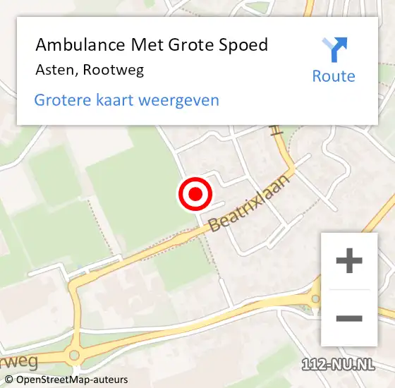 Locatie op kaart van de 112 melding: Ambulance Met Grote Spoed Naar Asten, Rootweg op 26 juli 2014 21:22