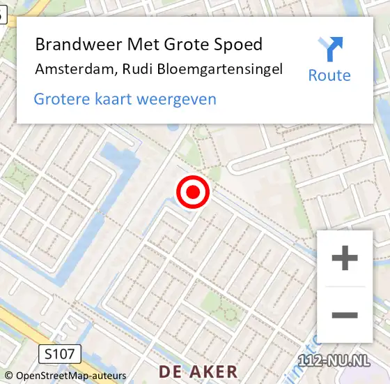 Locatie op kaart van de 112 melding: Brandweer Met Grote Spoed Naar Amsterdam, Rudi Bloemgartensingel op 19 augustus 2022 04:00
