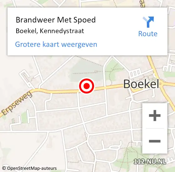 Locatie op kaart van de 112 melding: Brandweer Met Spoed Naar Boekel, Kennedystraat op 19 augustus 2022 04:07