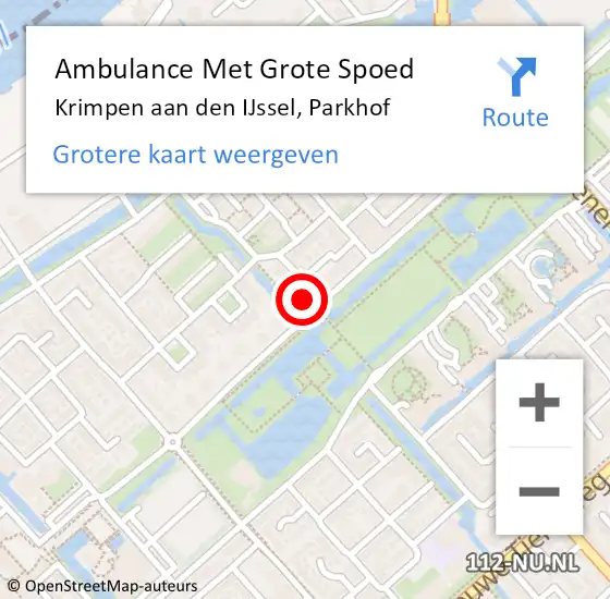 Locatie op kaart van de 112 melding: Ambulance Met Grote Spoed Naar Krimpen aan den IJssel, Parkhof op 19 augustus 2022 04:12