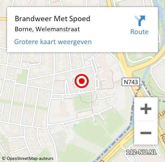 Locatie op kaart van de 112 melding: Brandweer Met Spoed Naar Borne, Welemanstraat op 19 augustus 2022 04:24