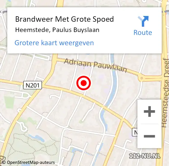 Locatie op kaart van de 112 melding: Brandweer Met Grote Spoed Naar Heemstede, Paulus Buyslaan op 19 augustus 2022 04:31