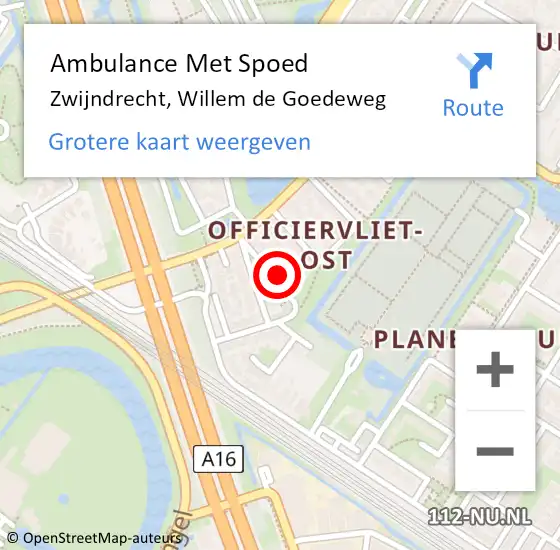 Locatie op kaart van de 112 melding: Ambulance Met Spoed Naar Zwijndrecht, Willem de Goedeweg op 19 augustus 2022 05:05