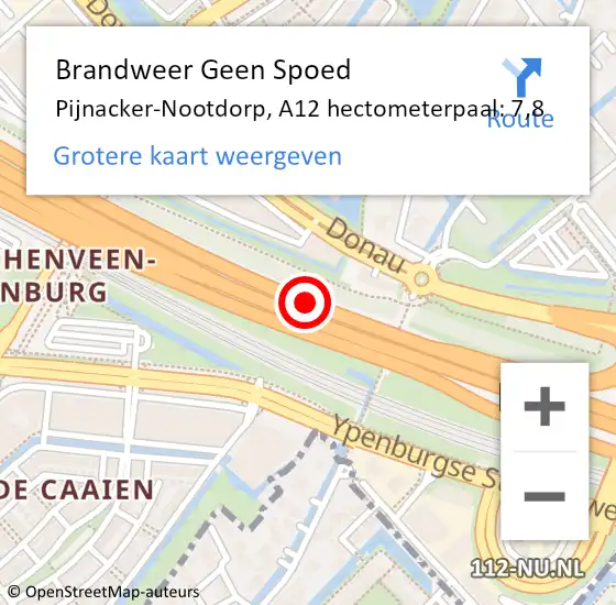 Locatie op kaart van de 112 melding: Brandweer Geen Spoed Naar Pijnacker-Nootdorp, A12 hectometerpaal: 7,8 op 19 augustus 2022 05:33
