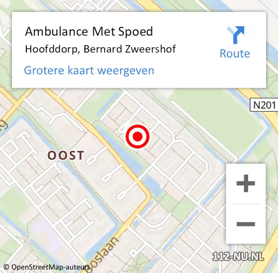 Locatie op kaart van de 112 melding: Ambulance Met Spoed Naar Hoofddorp, Bernard Zweershof op 19 augustus 2022 07:19